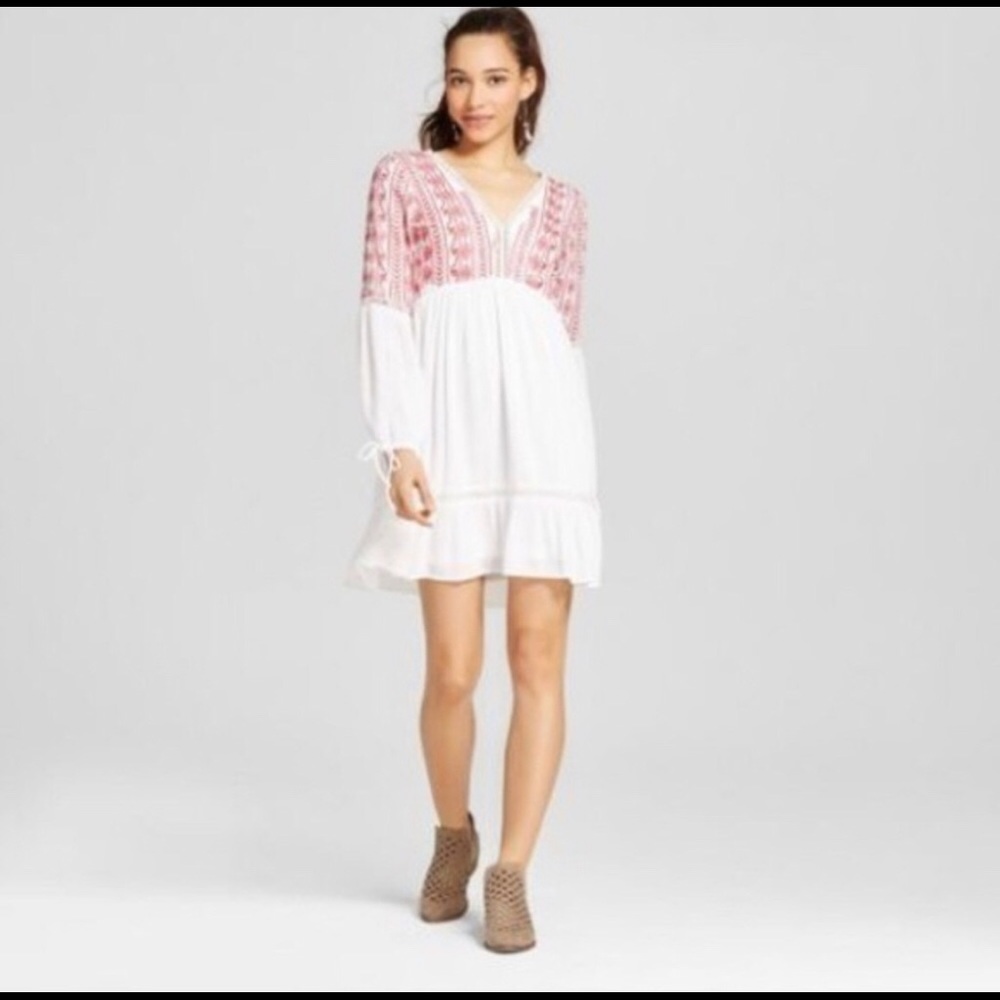 Target Dress White W/ Red Embroidery